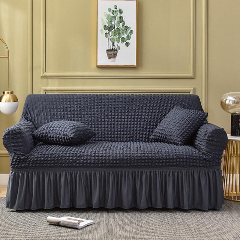 1/2/3/4 Seater Ruffled Seersucker Sofa Cover for Living Room Thick Elastic Solid Stretch Couch Slipcovers Sofa Armchair Covers