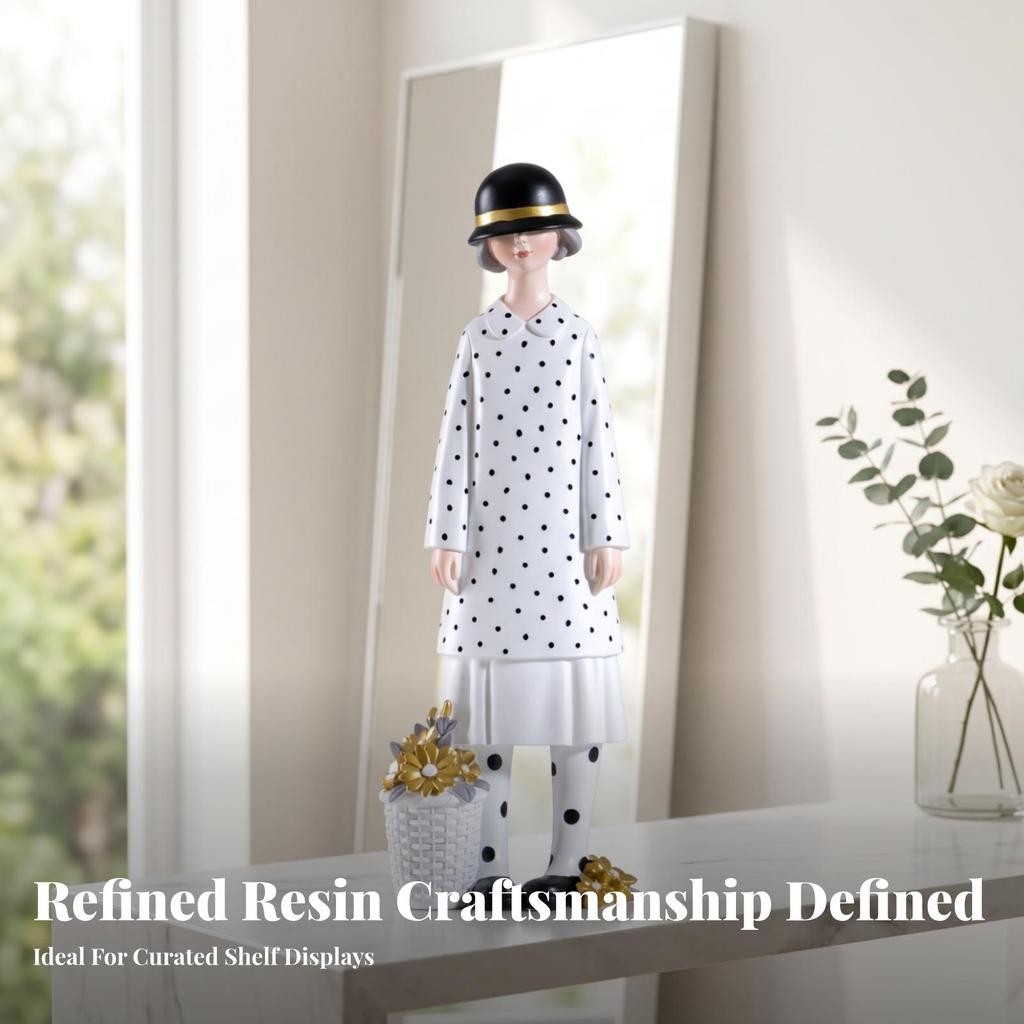 Girl Figurine with Hat Tabletop Desktop Ornament Resin for Home Decor