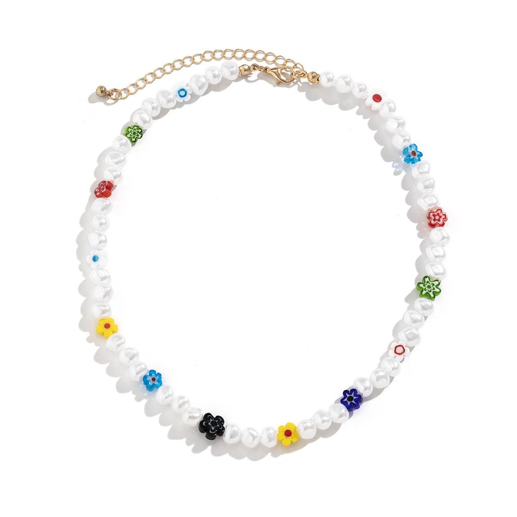 Jewelry, pastoral ethnic beaded collarbone necklace, simple special-shaped imitation pearl small daisy necklace for women