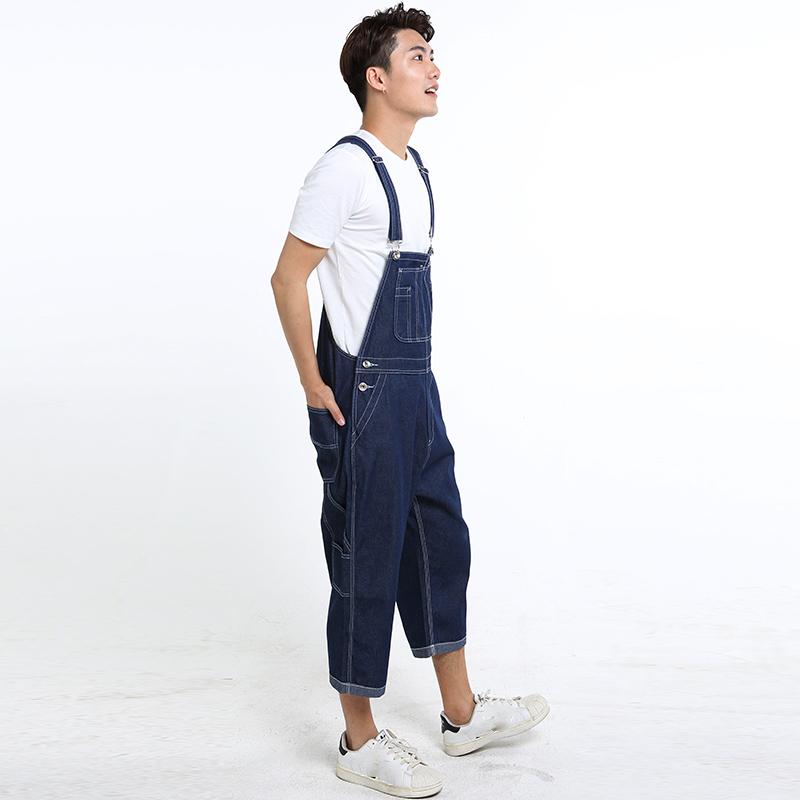 Men's Denim Shorts Men's Denim Overalls Large Size Strap Straight Pants Light Blue Shorts