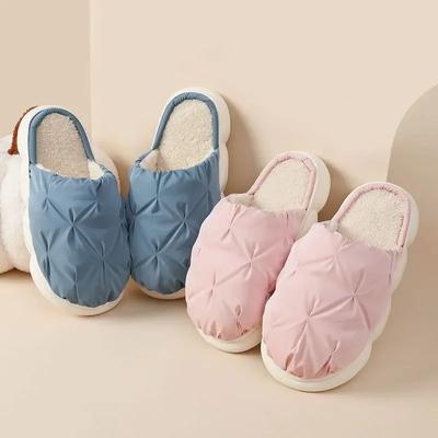 Fluffy House Slippers Women Fashion Thick Bottom Winter Warm Plush Waterproof Slippers Female Indoor Home Couple Slides 2024