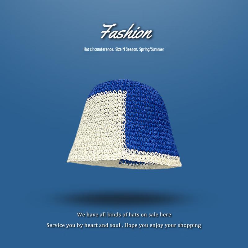 

Color Block Foldable Straw Beach Bucket Hat