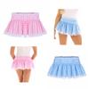 Unissex feminino masculino sissy cintura elástica renda bainha plissada curta gingham mini saia evasê