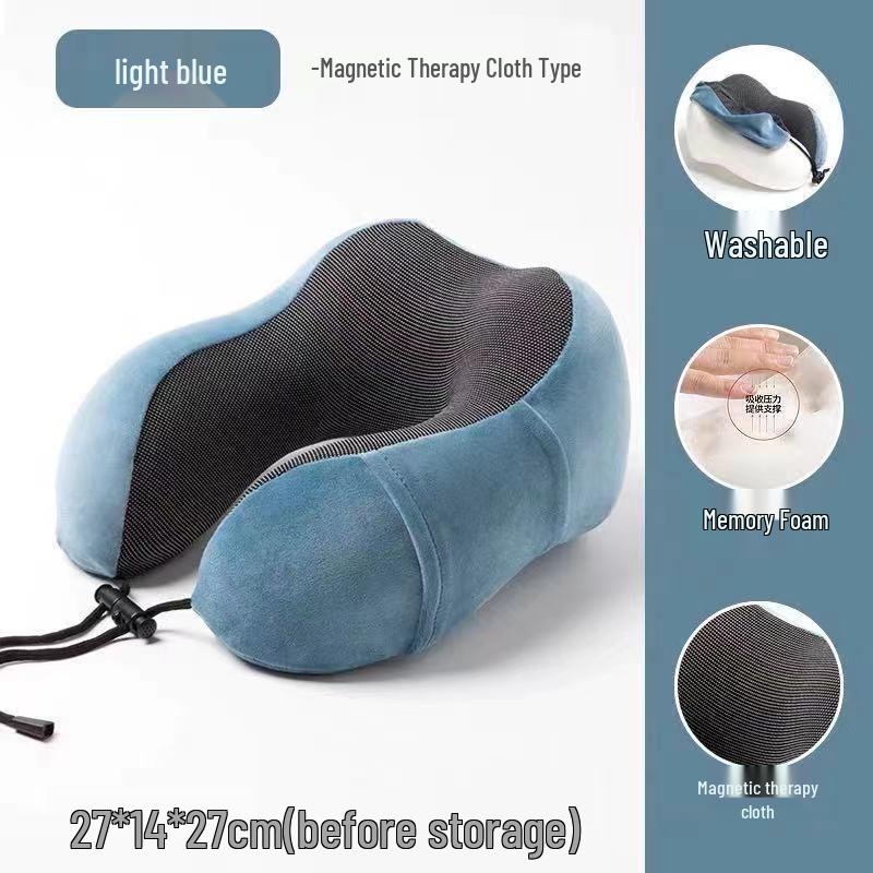

U-shaped Memory Foam Neck Pillow for Travel and Naps - Portable Slow Rebound Cushion. 27*14*27 светло-синий