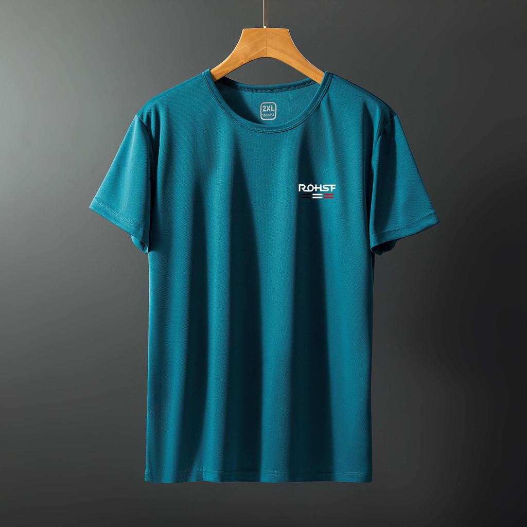 Men's Quick-Dry Ice Silk Mesh Short-Sleeve T-Shirt - Elastic Crew Neck, Plus Size, Trendy Fashion for Middle-Aged and Young Adults