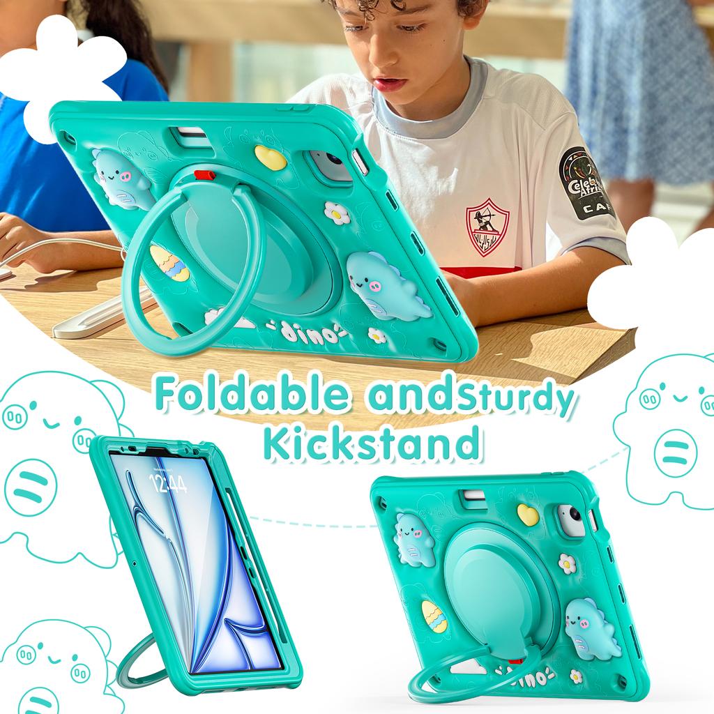 Handle Grip Case Universal for IPad Air 11 2025 M3 2024 M2 Pro11 2018-2022 Air 4 5 10.9" Rotating Stand Armor Cover Kids Cartoon