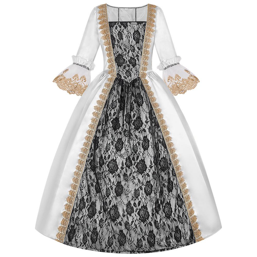 

Victorian Style Stage Dress For Themed Costume Events With Relaxed Fit In Linen White,XL
