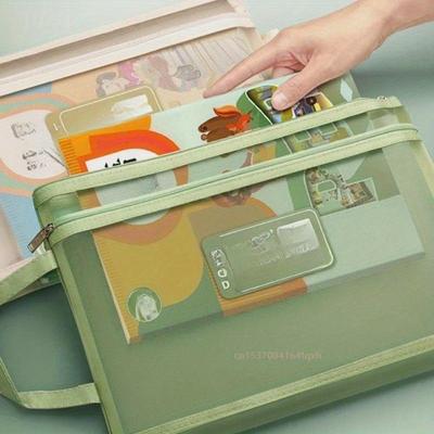 Borsa portaoggetti per cancelleria A4, borsa con cerniera a doppio strato in rete, grande capacità, organizer per cosmetici, trucchi, cartelle trasparenti