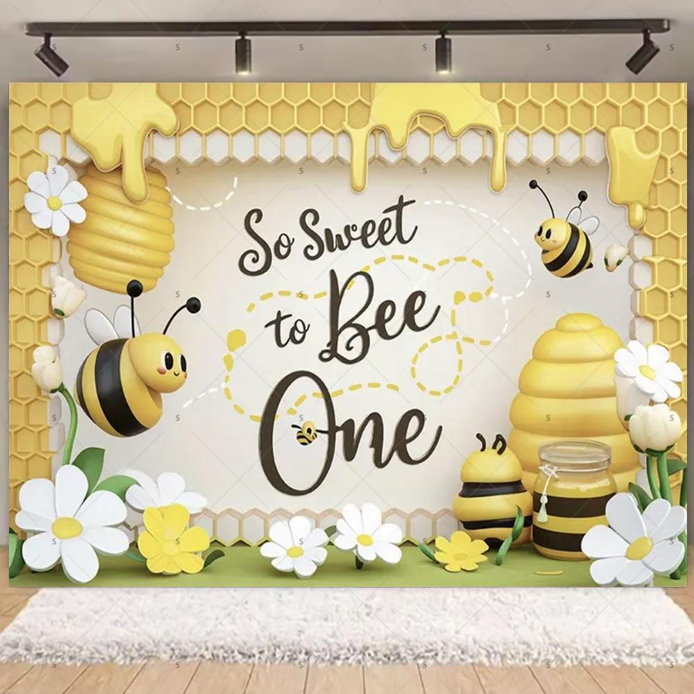 Cartoon Little Bee Theme Background Kids Birthday Party Decoration Honey Sunflowers Daisy Backdrop Newborn Baby Shower Supplies