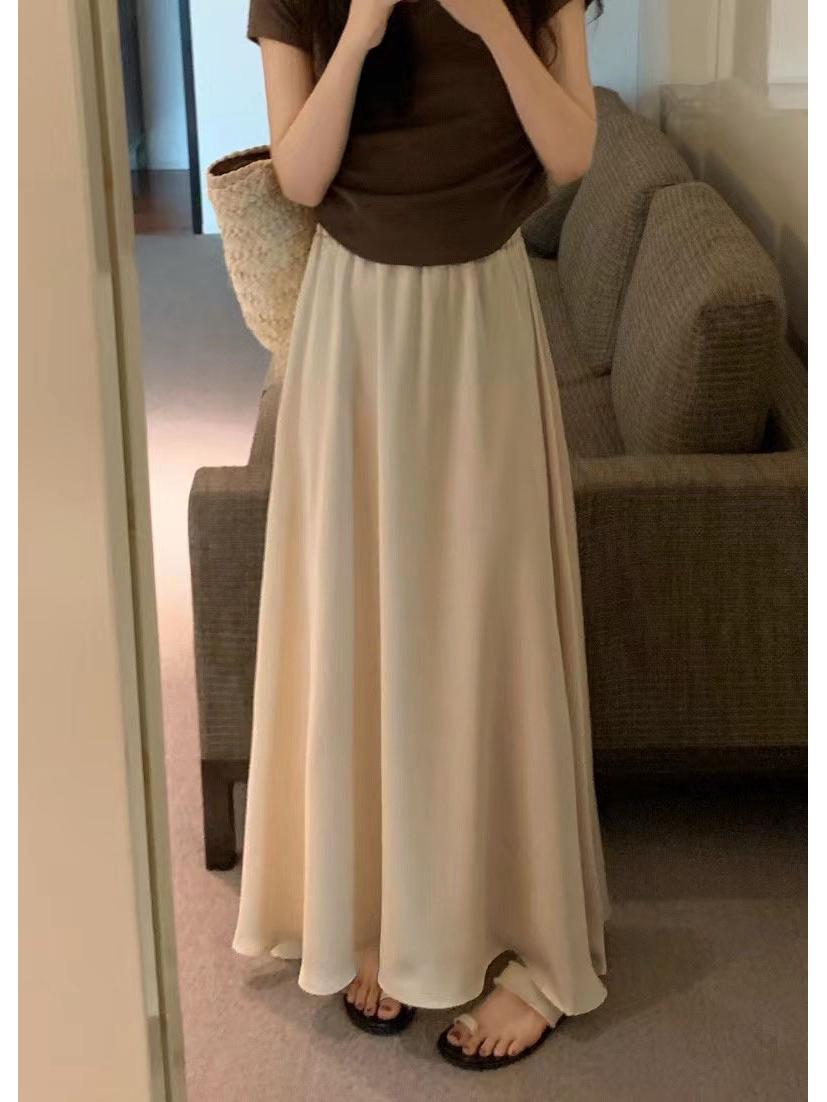 

2023 French Hepburn Style Women s Long A-Line Acetate Satin Skirt One Size абрикосовий