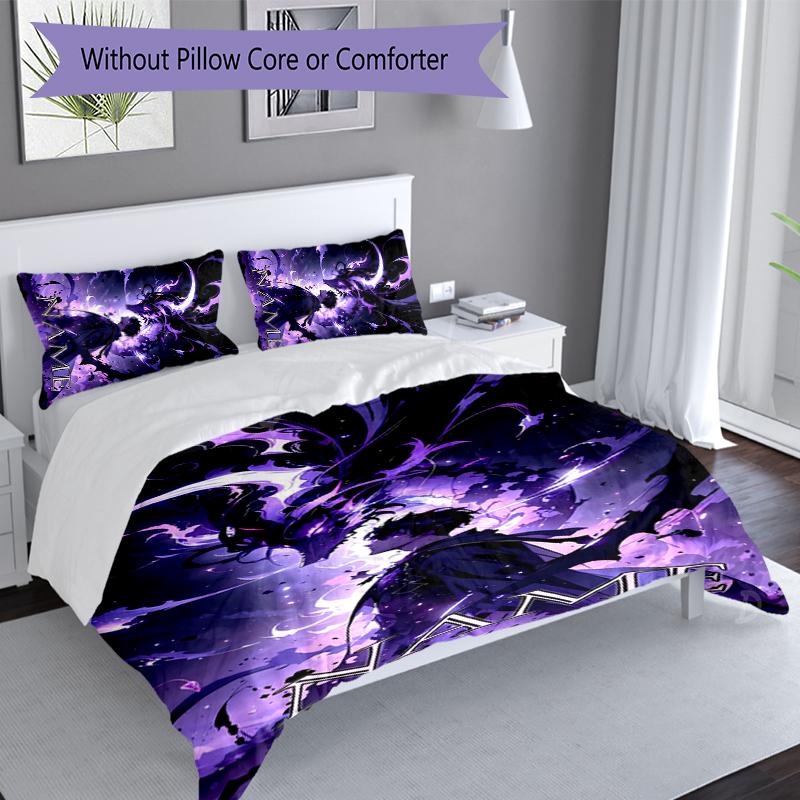 3pcs Custom Name Solo Leveling Bedding Set,Includes 1 Duvet Cover and 2 Pillowcases,All-season Bedroom Decor