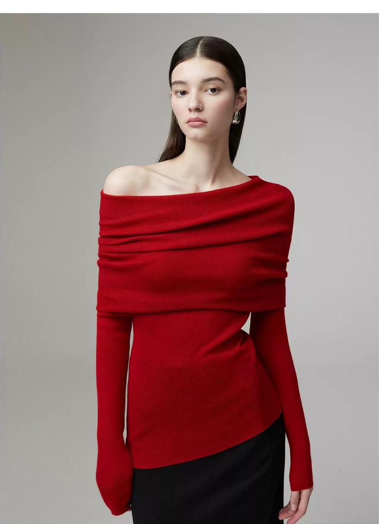 Women's Slim Fit One-Shoulder Knit Top: Early Autumn High-End Sweater Layer