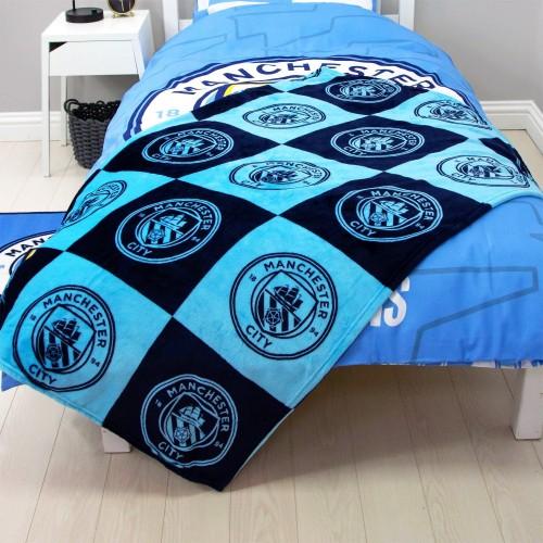 Manchester City FC Fleece Checkered Blanket
