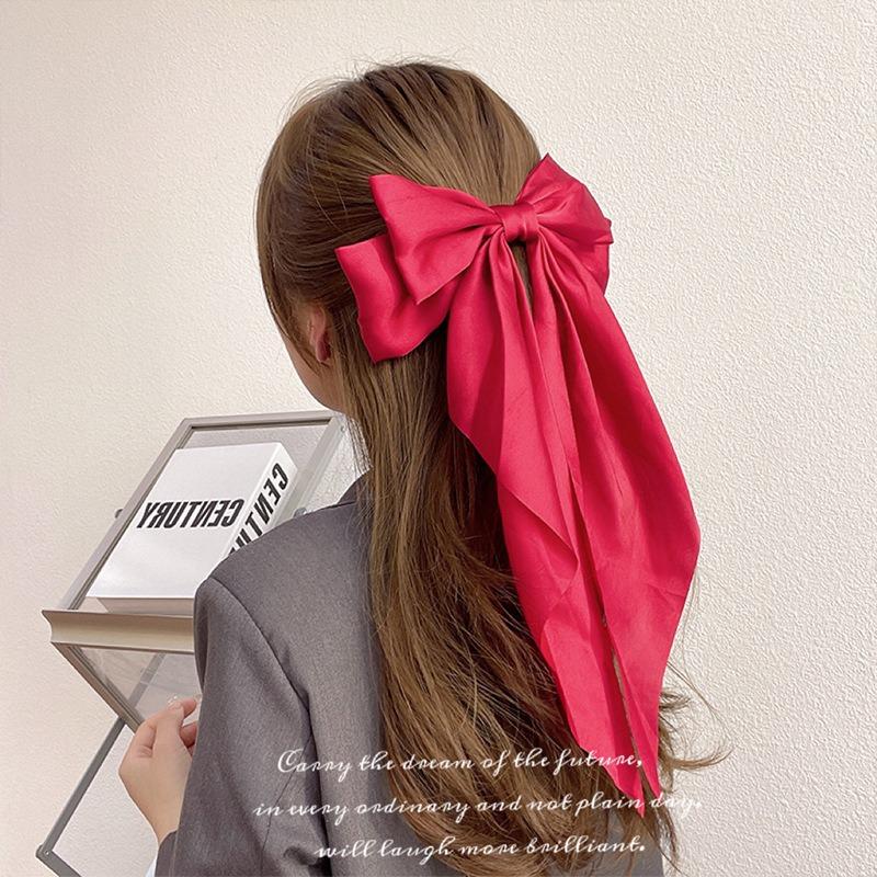 Women Trendy Korean Summer Headwear Black Satin Ribbon Big Bows Hairpin Spring Clips Hair Accessories