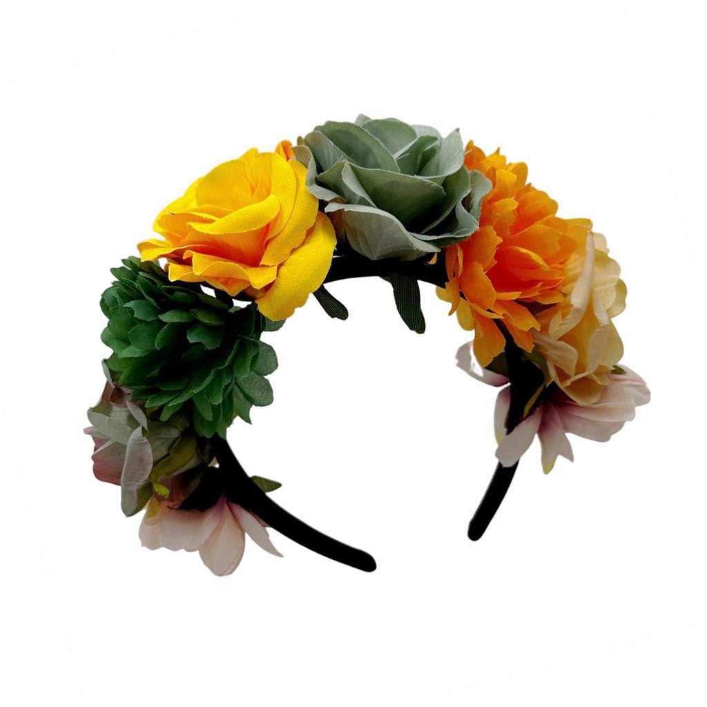 Colorful Rose Flower Headband for Music Festival Artificial Flower Wreath Hairhoop Wedding Bride Dressingup Accessory