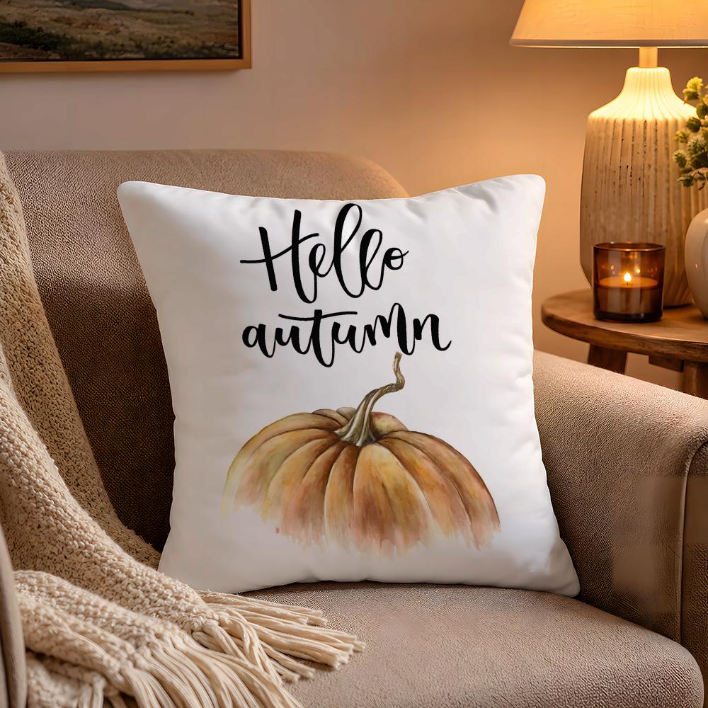 Fall Pumpkin Bunny Orange Design Cushion Cover Soft Plush Cushion Cover Double Print And Invisible Zipper For Sofa Home Car Use
