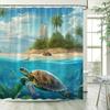 Ocean Sea Turtle Shower Curtains Island Coconut Trees Starfish Oil Painting Art Landscape Polyester Bathroom Curtain Decor .