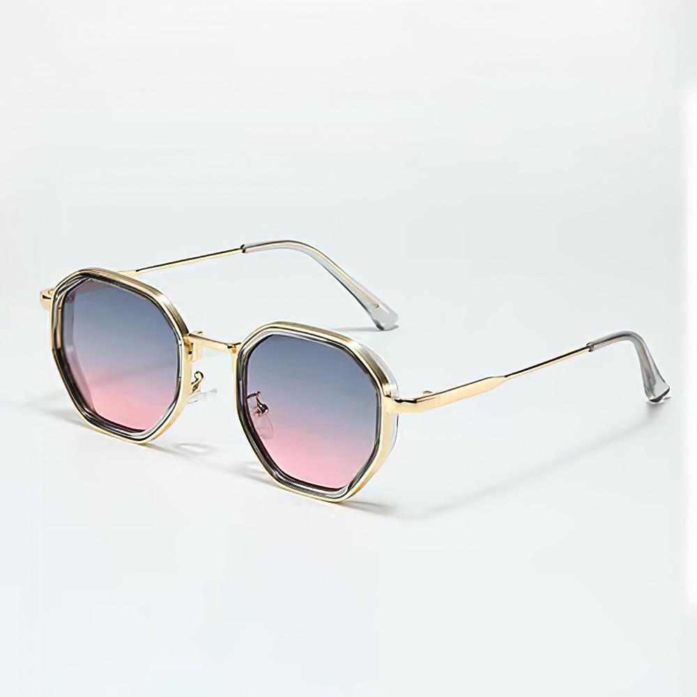 Vintage Sunglasses for Women Modern Octagonal Glasses Black Lenses Golden Edging Fashion Sun Glasses New in Trendy