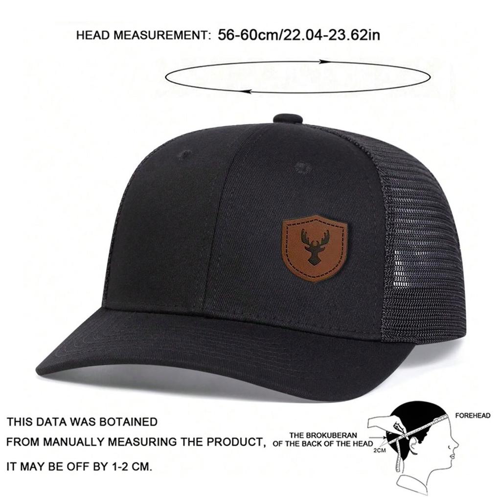 Unisex Little Deer Antlers Leather Label Baseball Net Caps Outdoor Adjustable Spring and Summer Casual Sunscreen Hat