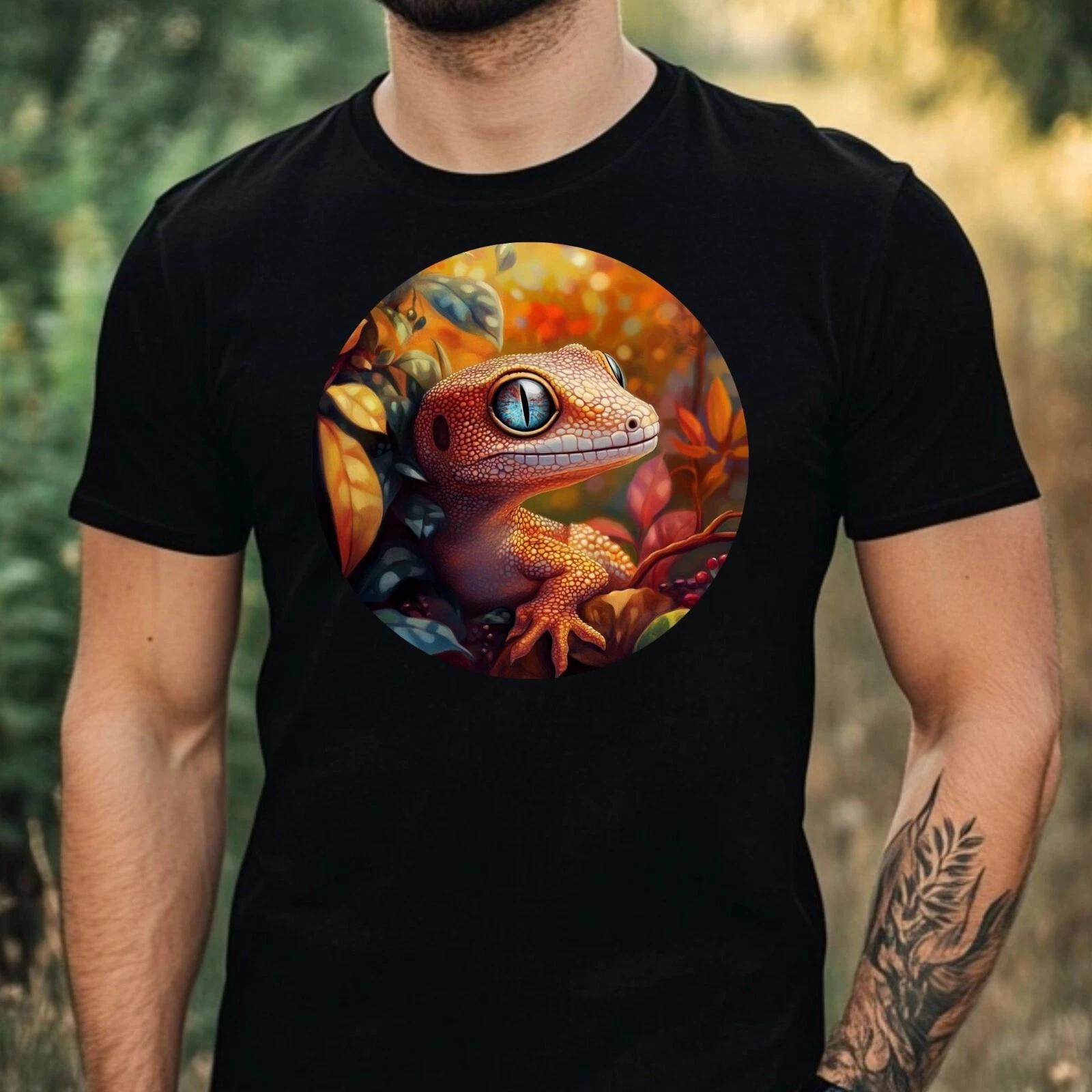 T-Shirt Herren Gecko Portrait Motiv Baumwolle Größe XS bis 5XL S