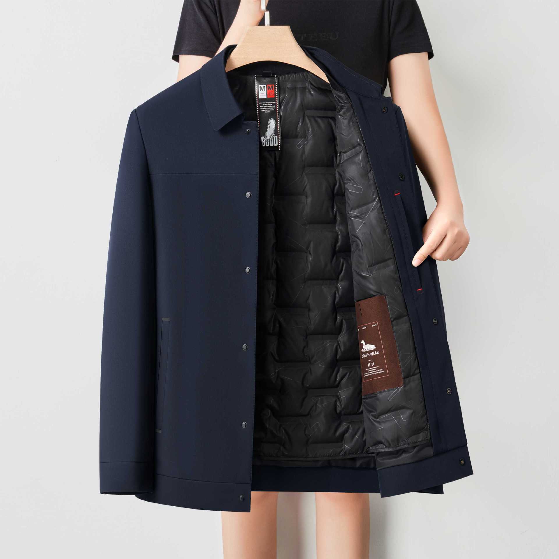 

New men s down jacket, middle-aged lapel with thickened fleece, winter casual warm jacket, padded jacket 4XL/195