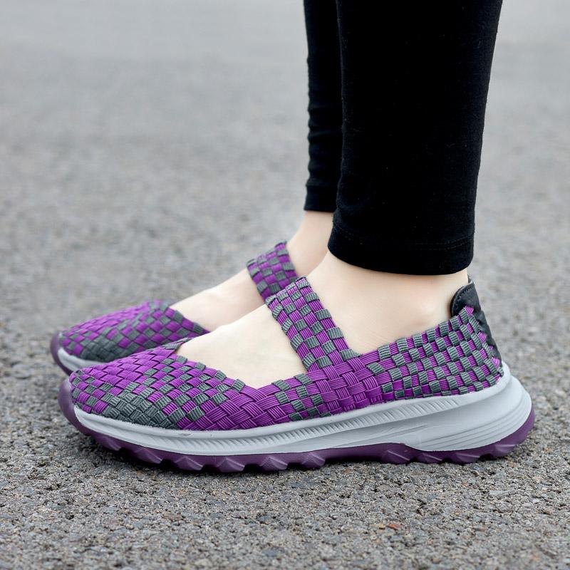 Summer Mary Janes Women Sandals Beach Lazy Shoes Purple Pink Grey Casual Weave Soft Slip on Walking Color Sandals Large Size