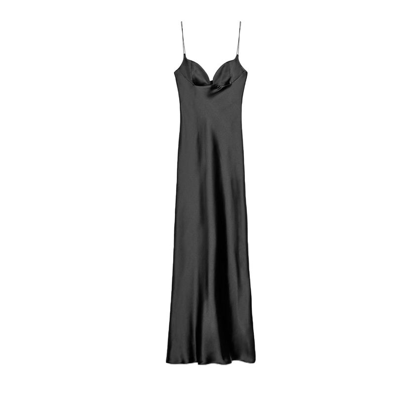 

Summer New Product Women s Clothes French Heart-Shaped Collar Sleeveless Silk Satin Texture Length Camisole Dress 3614331 Black L