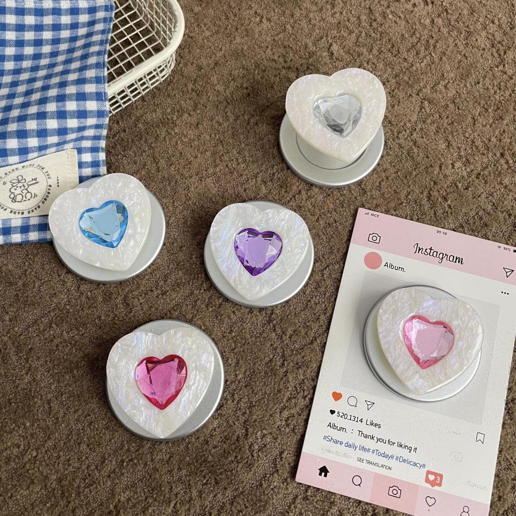Heart-Shaped Rhinestone Pattern Magnetic Phone Holder with Retractable Foldable Design