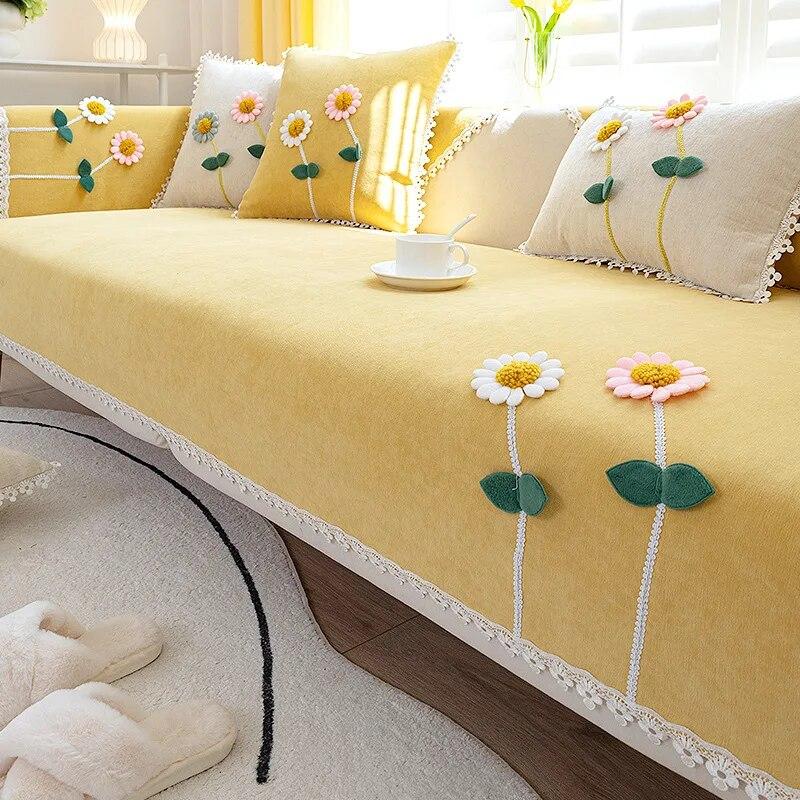 

Однотонные чехлы для диванов с цветочной вышивкой, полотенце, белый кружевной чехол для дивана для гостиной, L-образный декор для дивана, декоративные секционные 70x70cm 1pcs