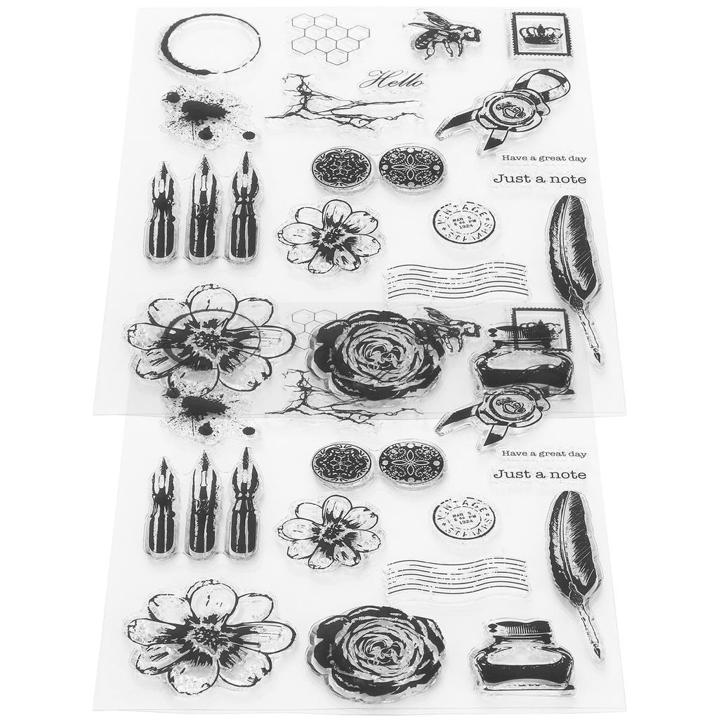 2 Set Vintage Clear Stamp Card Making DIY Scrapbooking Transparent Craft Modifications