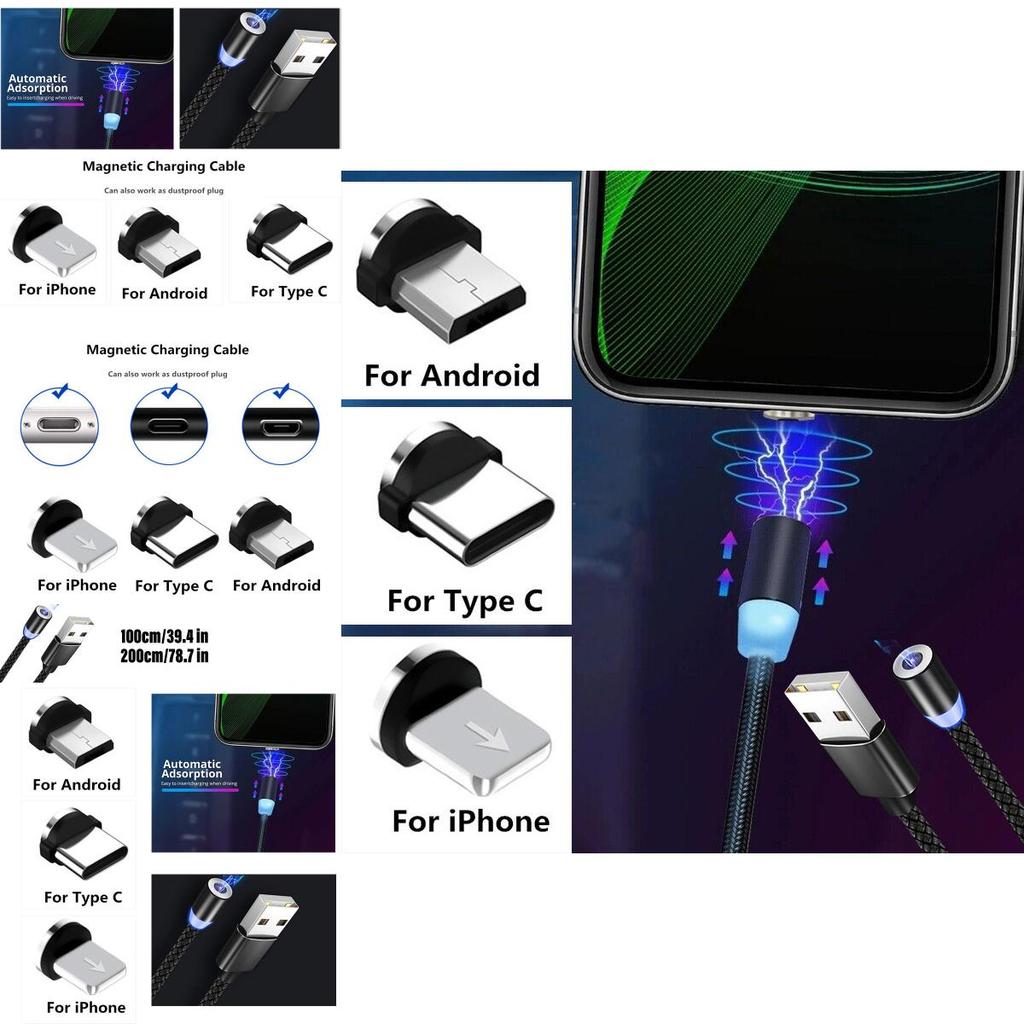 Magnetic Charging Head 360 Degree Rotation For Android And Iphone Aluminum Alloy Charging Interface