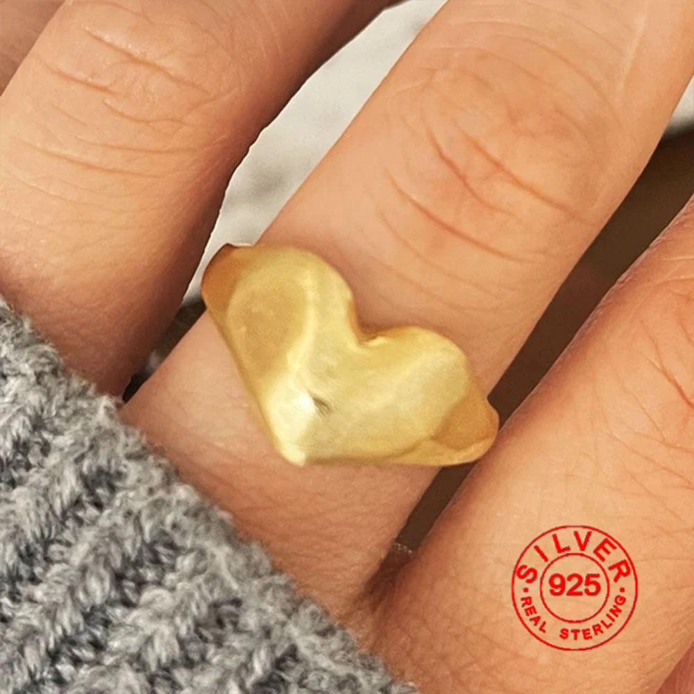 BF CLUB Silver Color Rings for Women Fashion Geometric Handmade Irregular Heart Gold Ring Party Christmas Gift