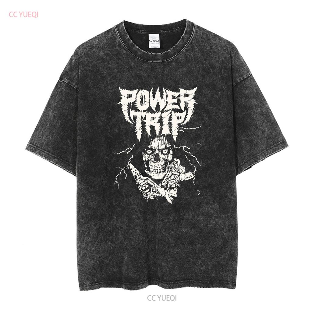 Retro Power Trip Band T-Shirt Schwarz Kurzarm S bis 5XL TA3553 Langarm Vintage Gewaschen Grafik Lässig Stilvoll Bequem