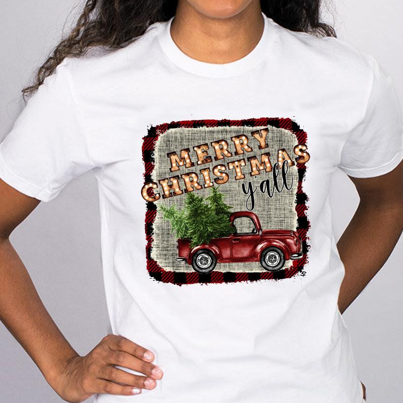 

Christmas Tree And Corgi Graphic Print T-Shirt Women Harajuku Cute Short Sleeve Tops Tee Female Suitable All Seasons Clothes S білий