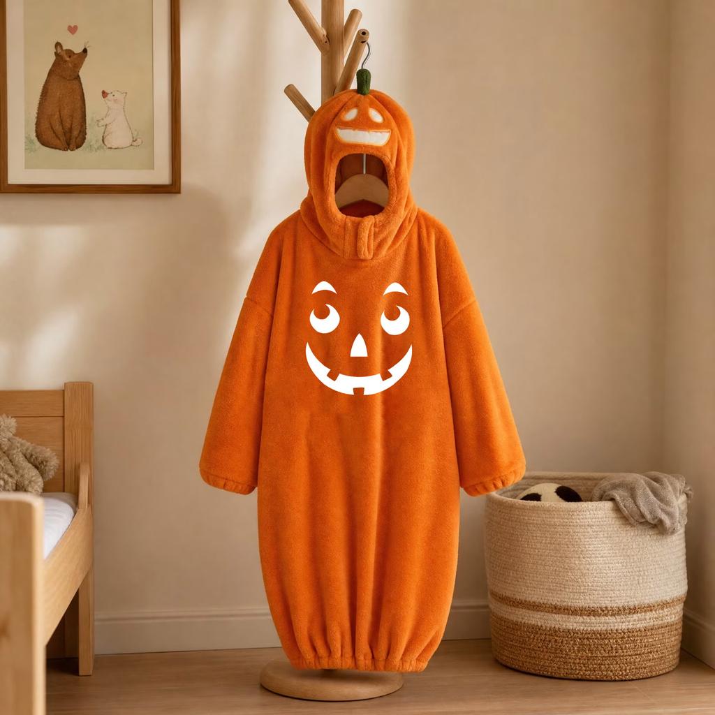 Kids' Halloween Printed Flannel Romper Pajama Set for Loungewear