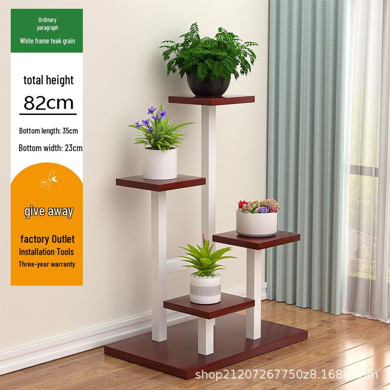 Multi-Layer Wrought Iron Flower Stand with Wheels: Movable Floor-Standing Rack for Living Room or Balcony