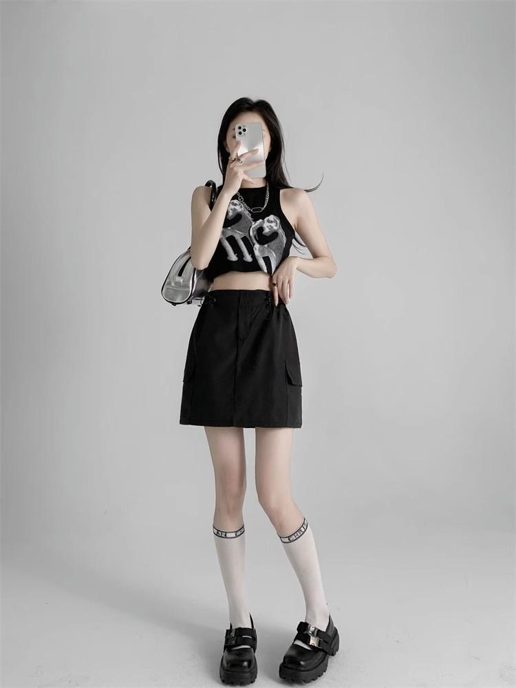 Retro Cargo Skirt for Women Summer Drawstring High Waist Slim Mini Shorts Skirt Fashion Design Preppy Style Style Female Clothes