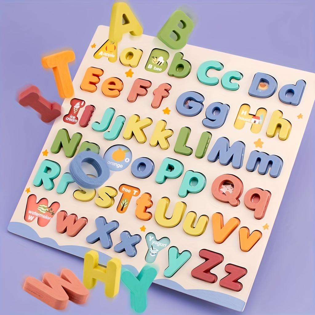 Holzbuchstaben-Puzzlebrett für Kinder - 52 Groß- und Kleinbuchstaben - Kognitives Entwicklungsspielzeug Geeignet für Vorschulkinder