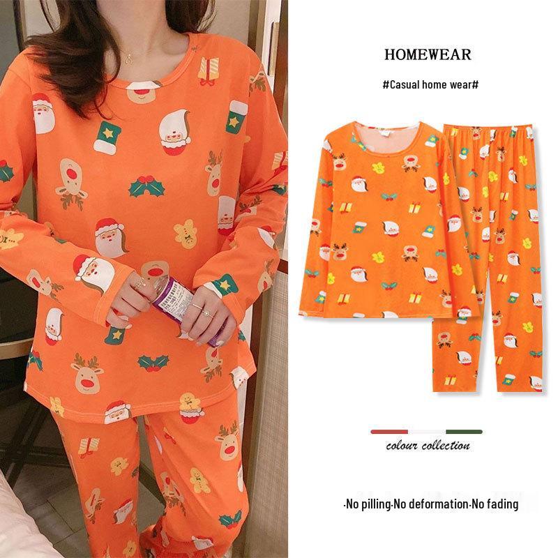 Santa Claus Pajama Set - Crew Neck, Long Sleeve, Sweet & Cute Style, Skin-Friendly Homewear for Dorms