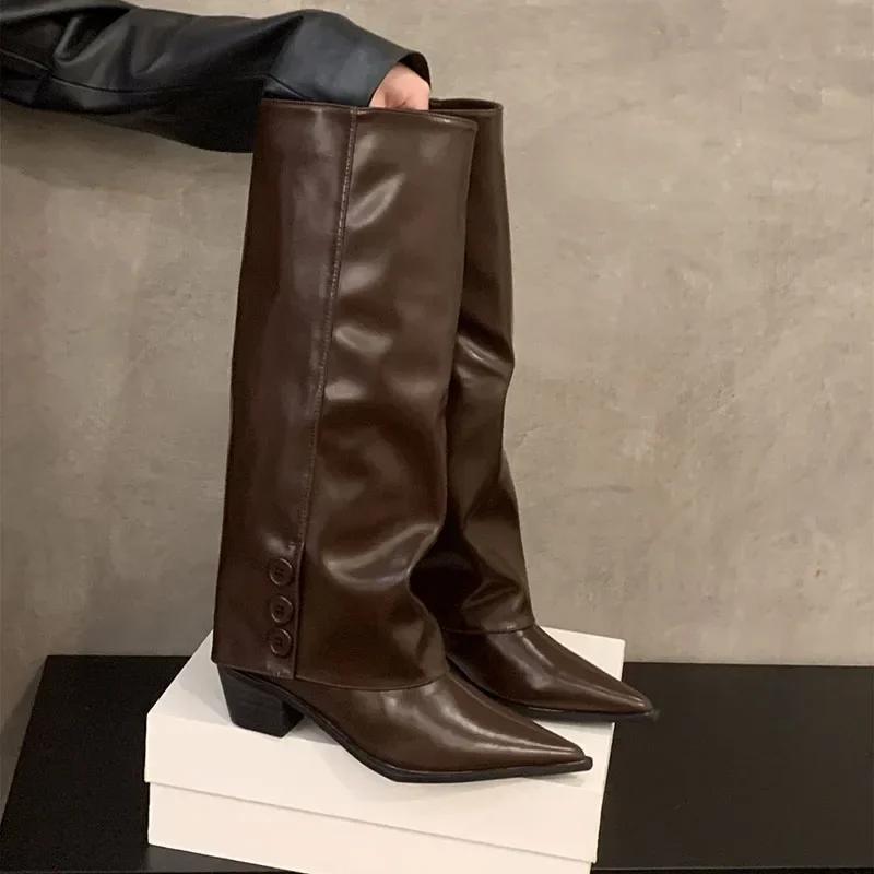 

Уличный стиль, женские сапоги до колена, модные туфли на толстом каблуке, осень-зима, женские лаконичные длинные ботинки De Mujer 35
