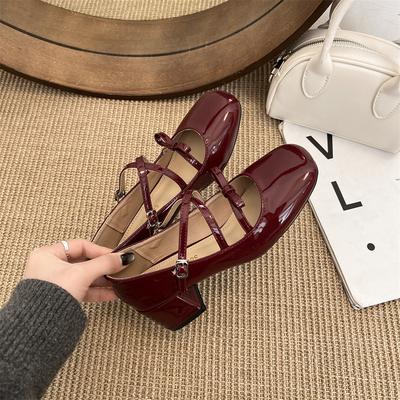 French Retro Square Head Thick Heel Small Leather Shoes Women's 2025 New Spring and Autumn Bow Ballet Mary Jane Single Shoes