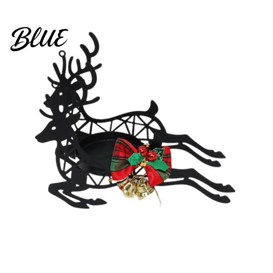 Holiday Home Decor Ornaments Black Metal Candle Holder Hollow Bow Sleigh Reindeer Bell Snowflake Tea Family Gathering Atmosphere Props Light