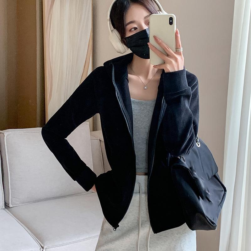 Hooded Zip Up Sports Jacket Women Autumn Winter Fleece Lined Thicken Hoodies Woman Solid Casual Loose Sweatshirts Cardigan