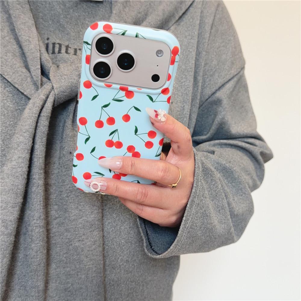 Mat Blauwe Kers Koreaanse Stijl Telefoonhoesje voor iPhone 13-17 Pro/Pro Max, Huidachtig Ontwerp voor Vrouwen