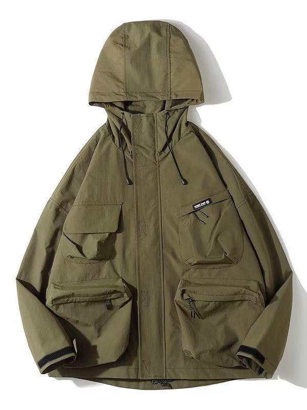 Men's Trendy Casual Waterproof Hooded Jacket - Autumn Mountain System, Loose Fit, Large Pockets, Solid Color.