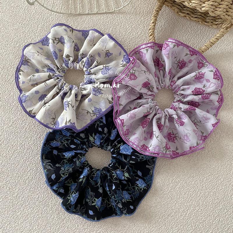 Spring 2025 Korean Floral Scrunchie for Girls - High Elasticity Bun Hair Tie
