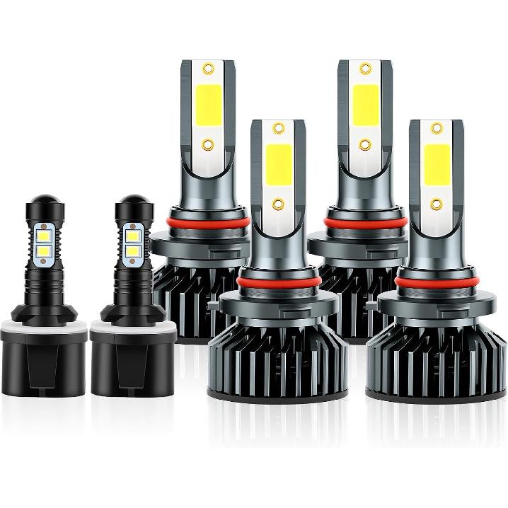 EMuna Fit For Chevrolet Chevy Tahoe 2001-2006 LED Headlight Bulbs 9005 9006 High Low Beam Headlight Bulbs + 880 LED Fog Light Bulbs Kit,6000K Cool