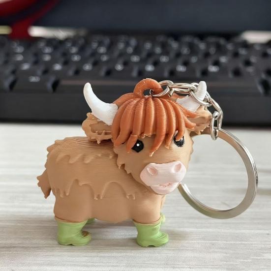 Highland Cow Keychain 3D Printed Animal Bag Pendant Cute Cow Gifts for Women Cowgirl Backpack