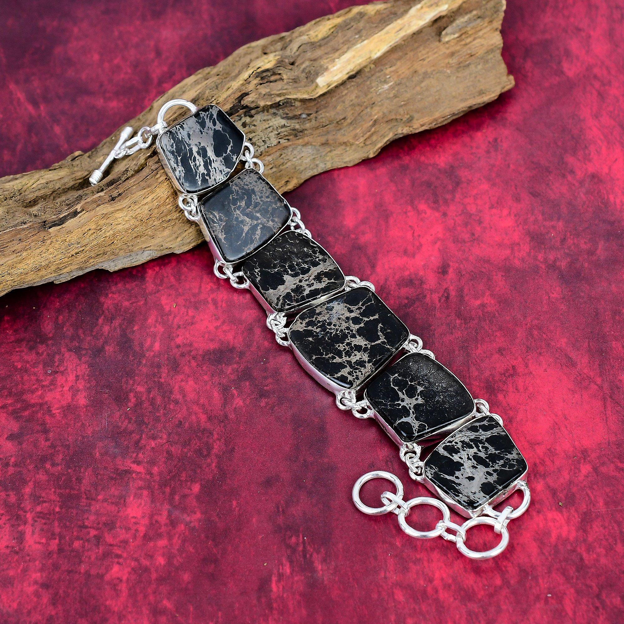 

Браслет из 925 пробы стерлингового серебра с отложениями Черного моря и регулируемой цепочкой, Ручная работа, Браслет с драгоценными камнями ко Дню поминовения