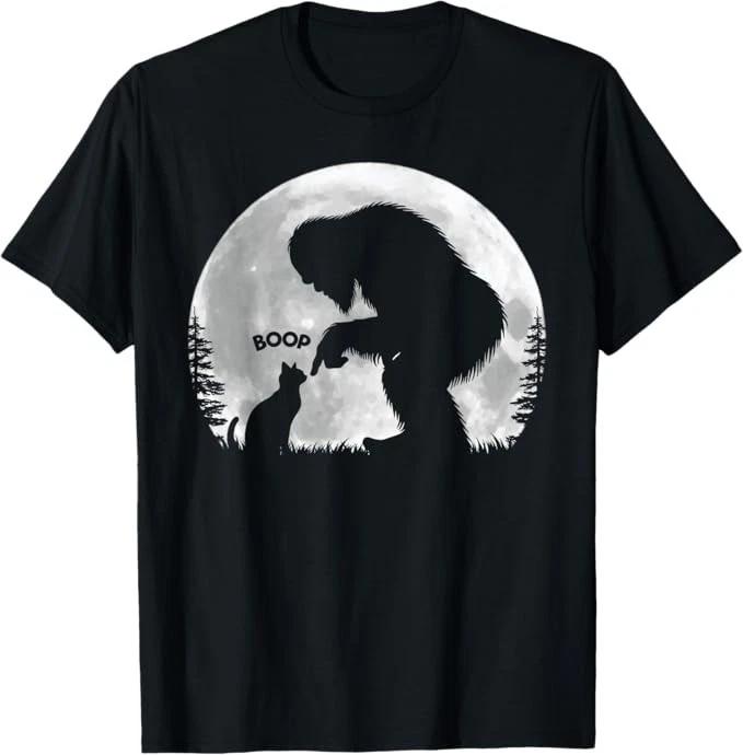 Fun Hand Boop Nose Bigfoot Sasquatch Cat Full Moon T-Shirt S